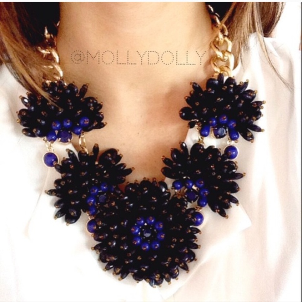 Navy Beaded Big Statement Necklace